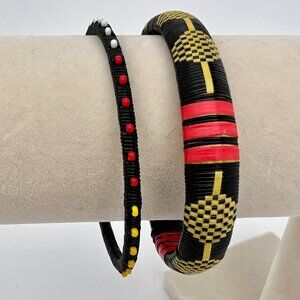 African Tuareg Woven Recycled Plastic Bangle Bracelets Set of Two Size Small